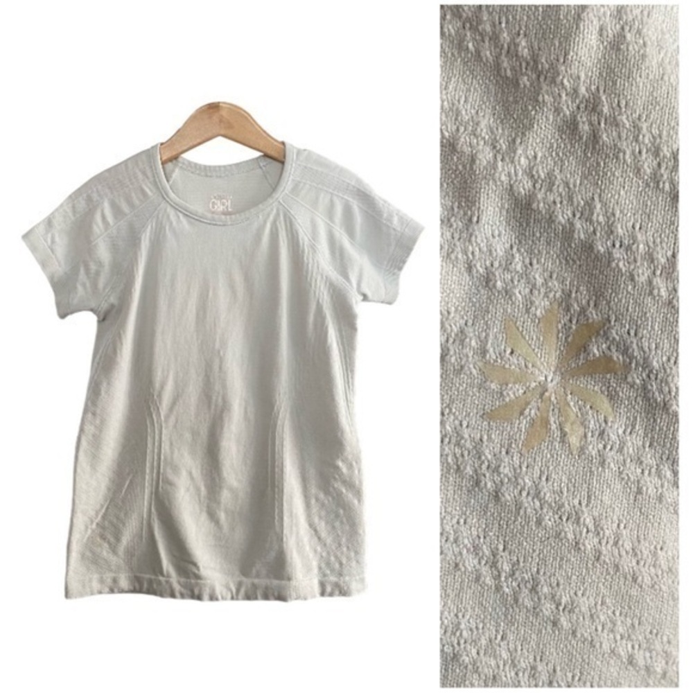 Athleta Girls Gray White Power Up Seamless Performance T-shirt Top 6